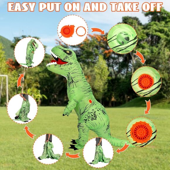 Inflatable Dinosaur Costume，T-Rex Dinosaur Costume Blow up T-Rex Funny Fancy Inf - Picture 5 of 7